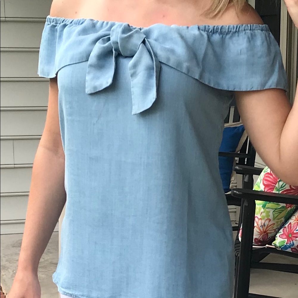Super Soft Chambray Off Shoulder Top